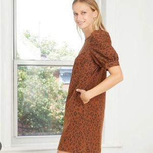 UNIVERSAL THREAD Leopard Print Puff Sleeve Structured Denim Dress